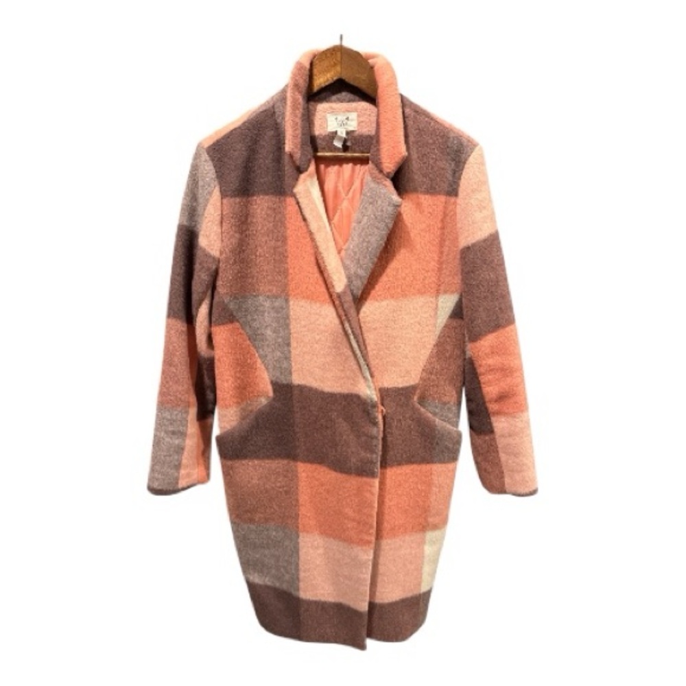 Anthropology Plaid Insulated Warm Jacket in Pink and Brown S